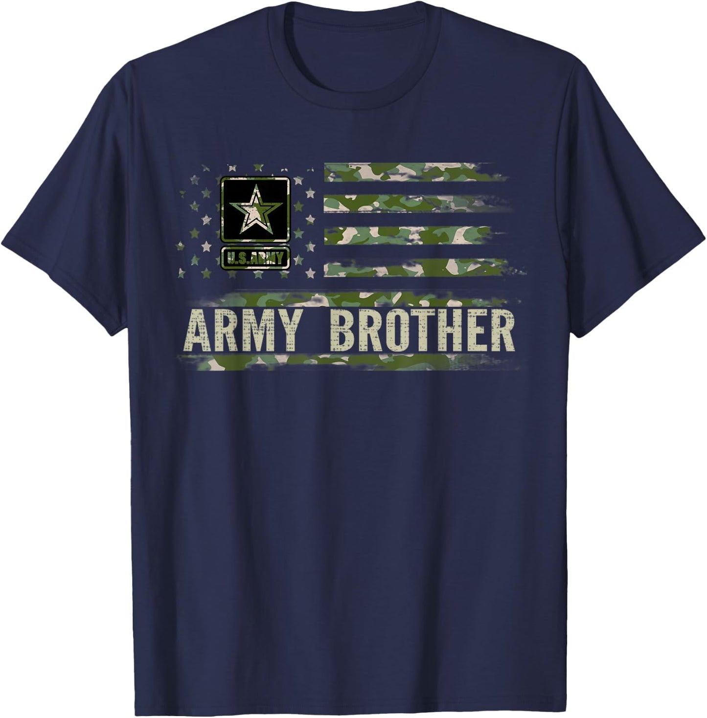 Vintage Army Brother With Camo American Flag Veteran Gift T-Shirt - T-Shirt | Navy