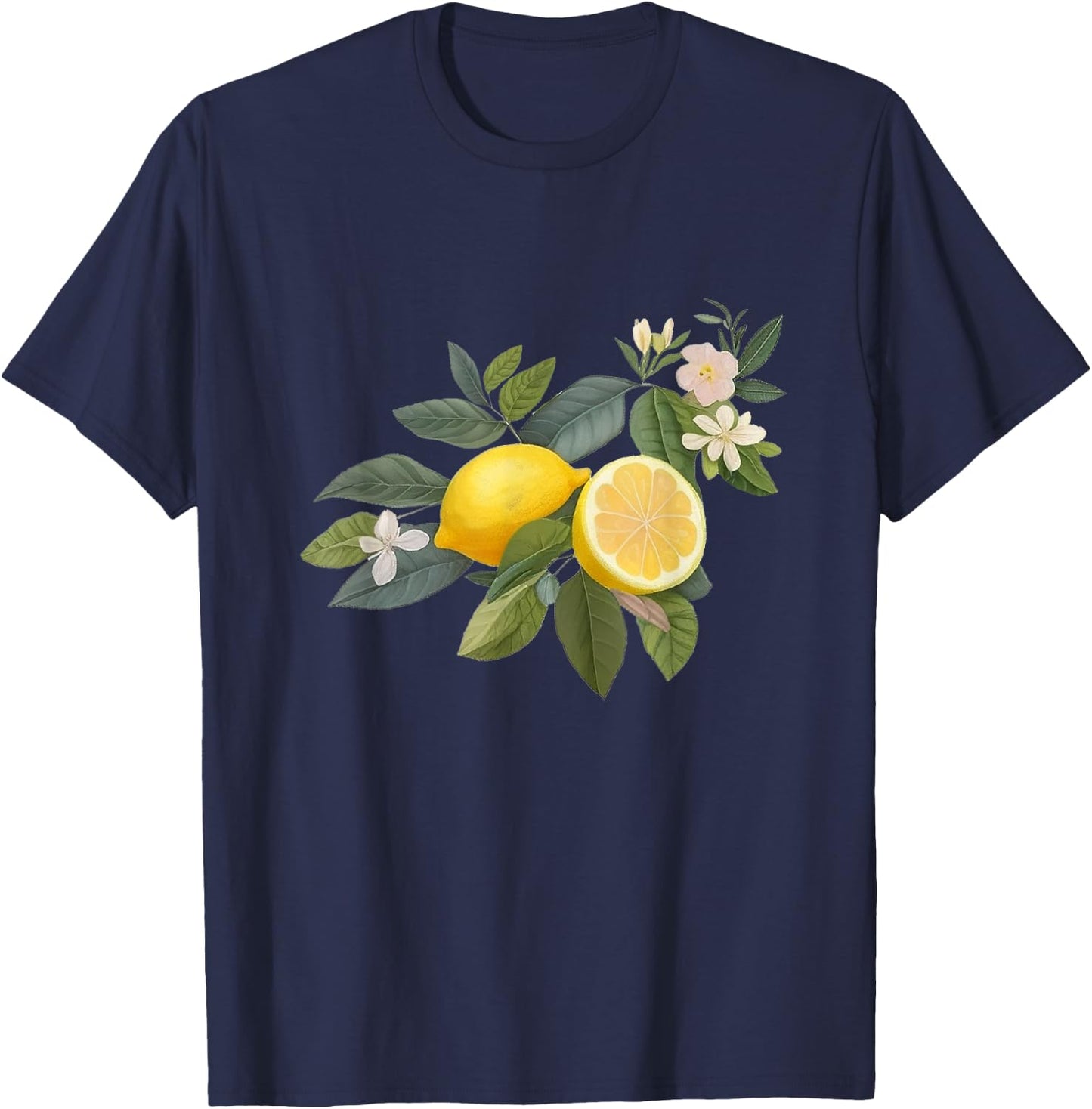 Cute Lemon Botanical Gardening Summertime Vintage-Style T-Shirt - T-Shirt | Navy