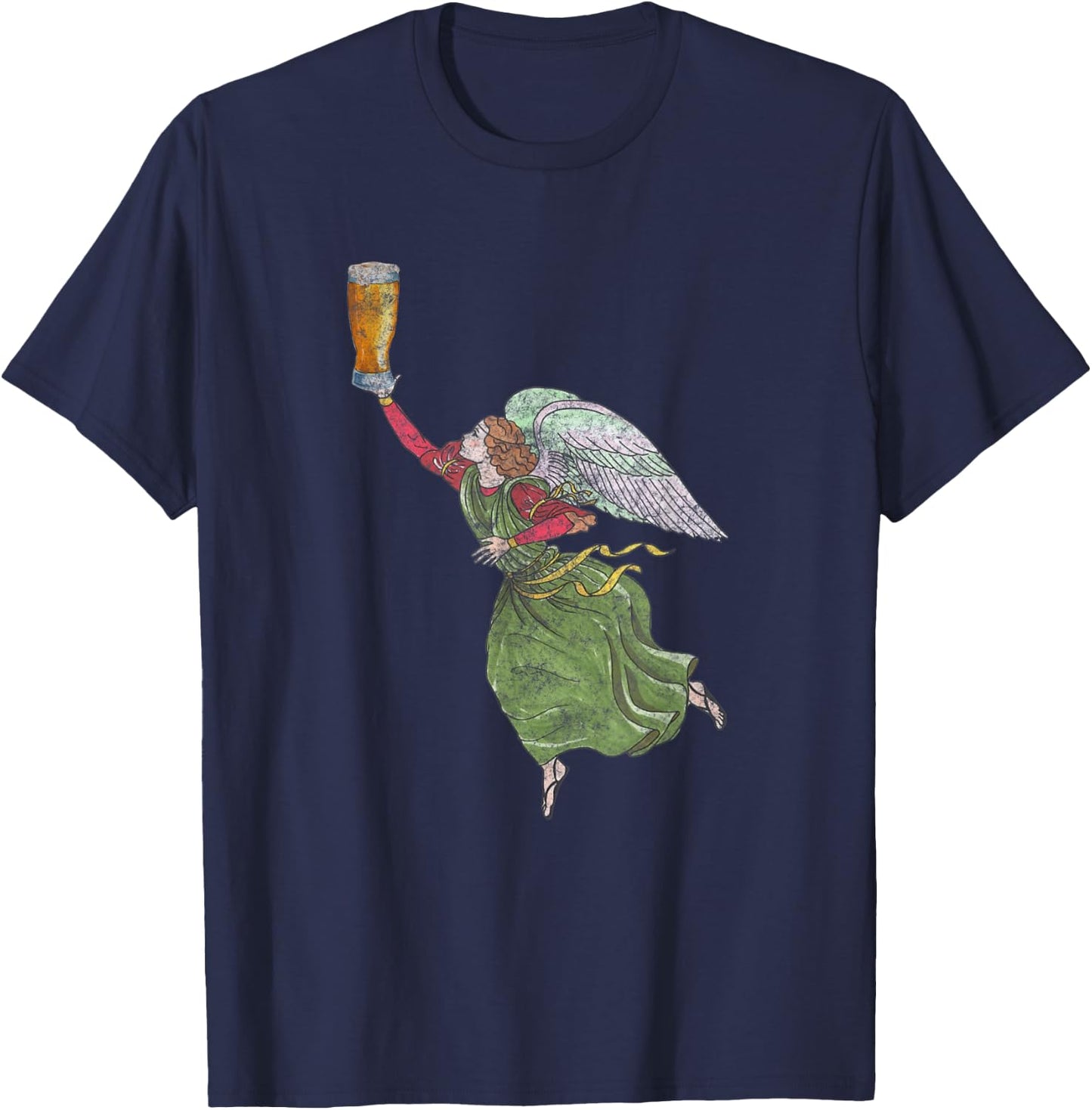 Vintage Angel Holding Beer T-Shirt - T-Shirt | Navy
