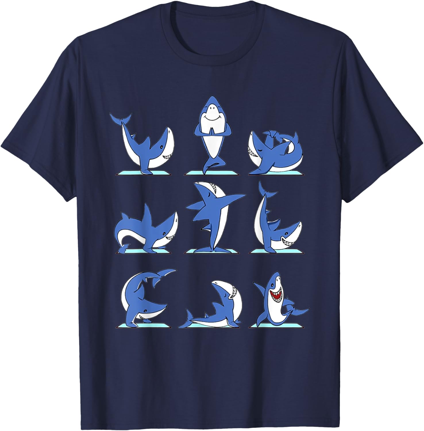 Sharks Yoga Poses Shark Namaste Lover T-Shirt - T-Shirt | Navy