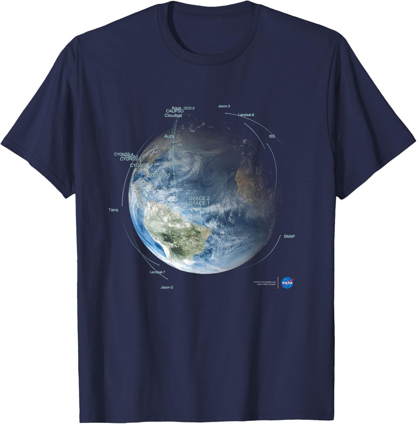 NASA Satellite Orbit Paths T-Shirt - T-Shirt | Navy