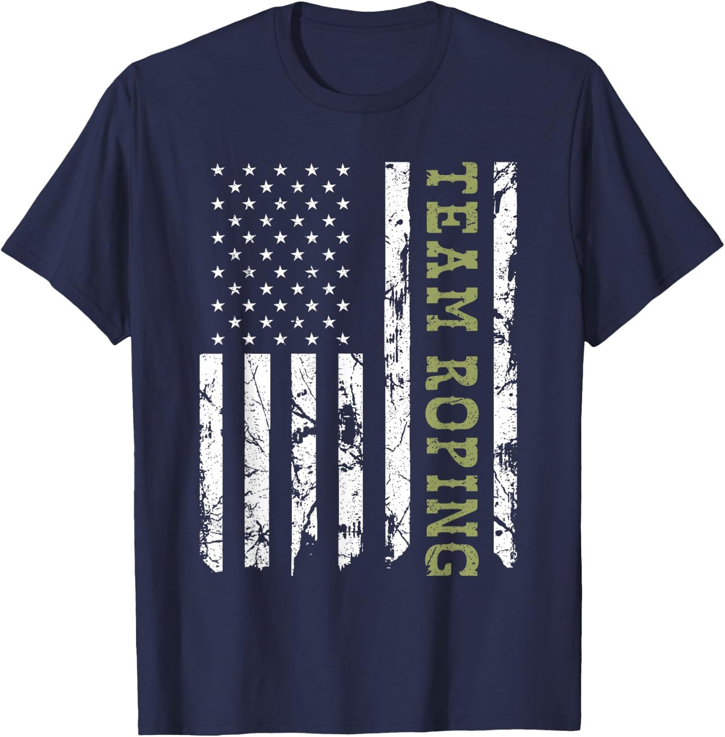 Team Roping Rodeo Vintage American Flag, 4th of July Cowboy T-Shirt - T-Shirt | Navy