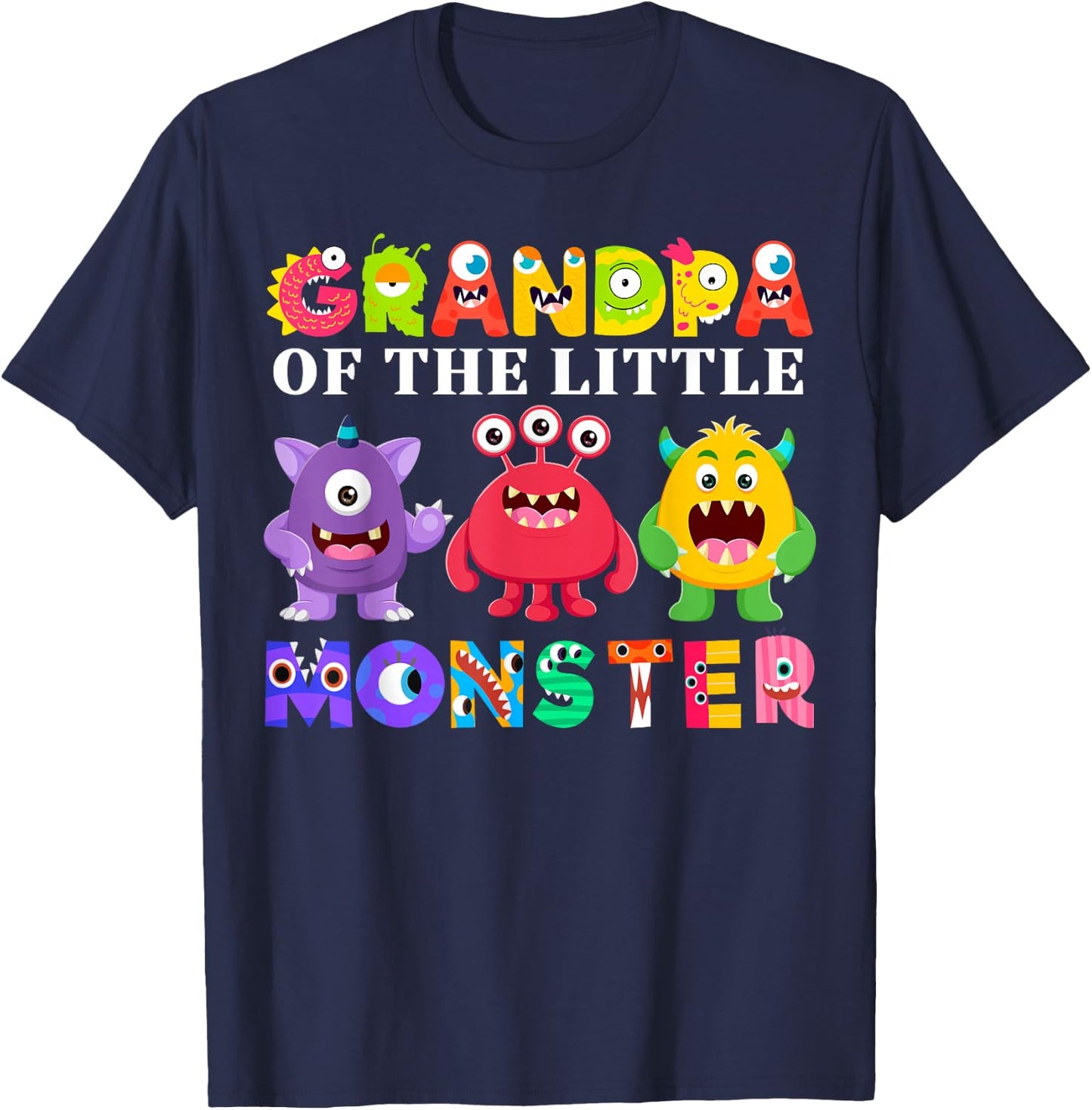 Grandpa Of The Little Monster Birthday Party Family Monster T-Shirt - T-Shirt | Navy