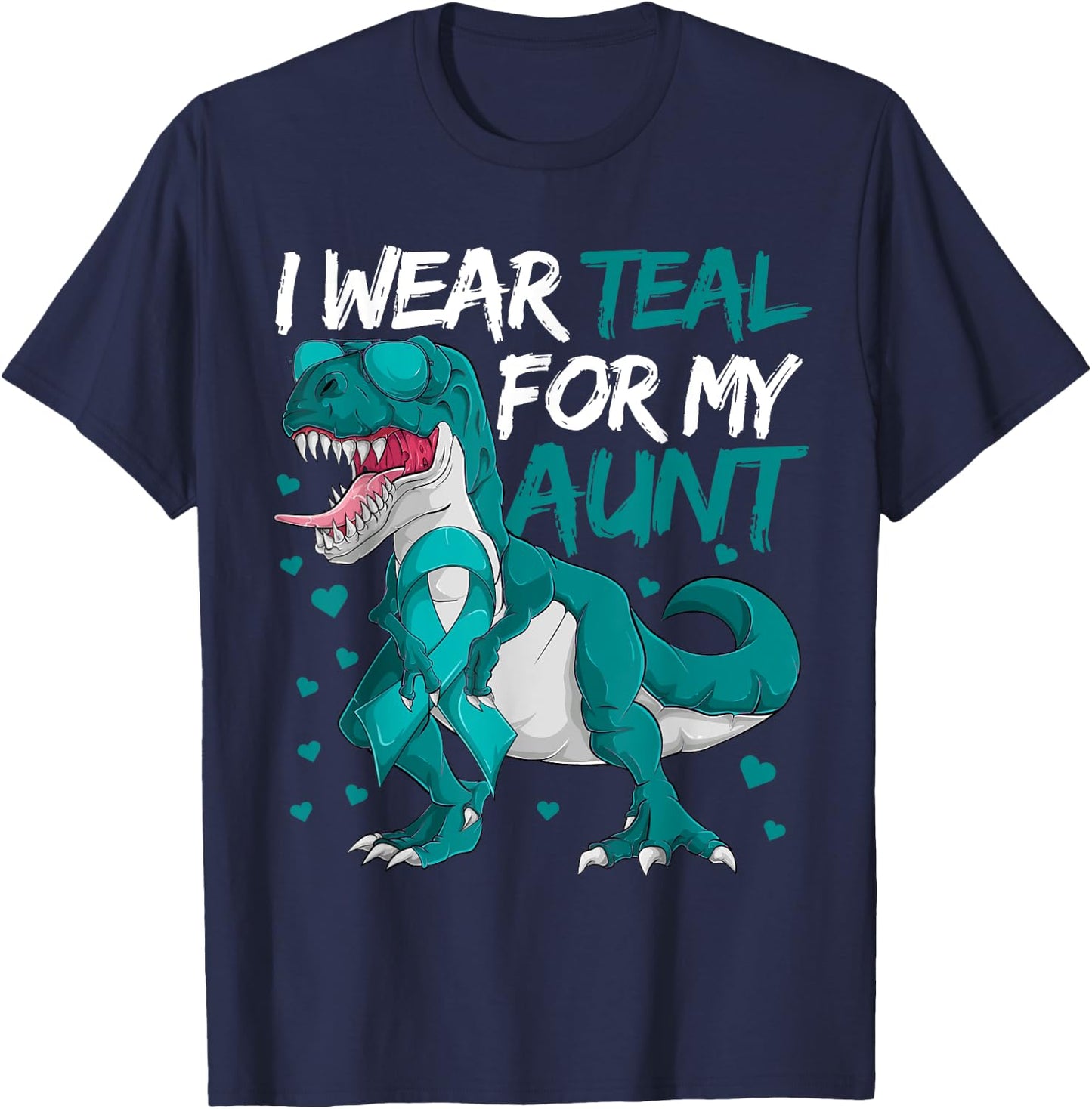 Ovarian Cancer Dinosaur Shirts, I Wear Teal For My Aunt Boys T-Shirt - T-Shirt | Navy
