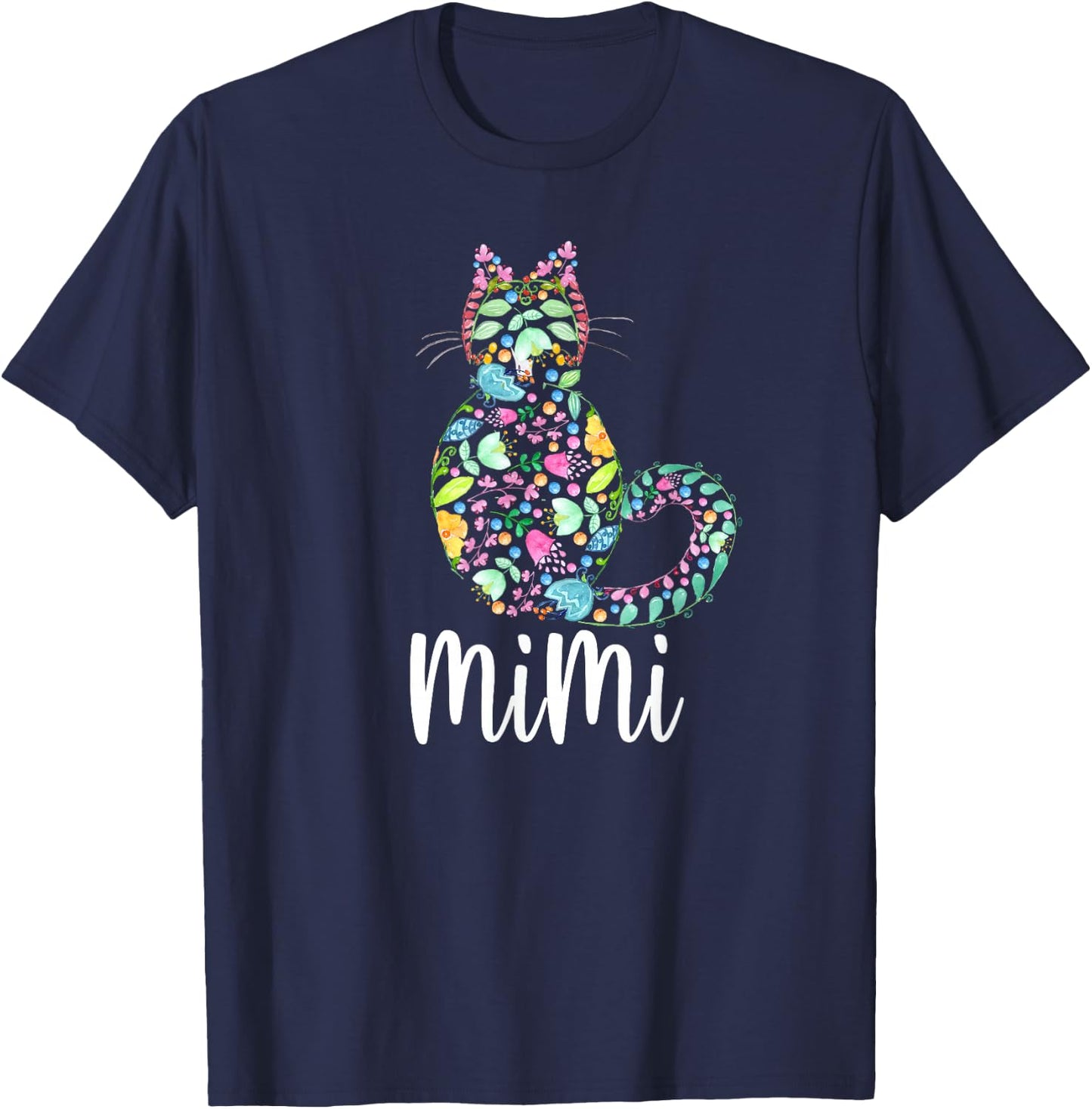 Mimi Floral Cat Grandma Cat Lover T-Shirt - T-Shirt | Navy