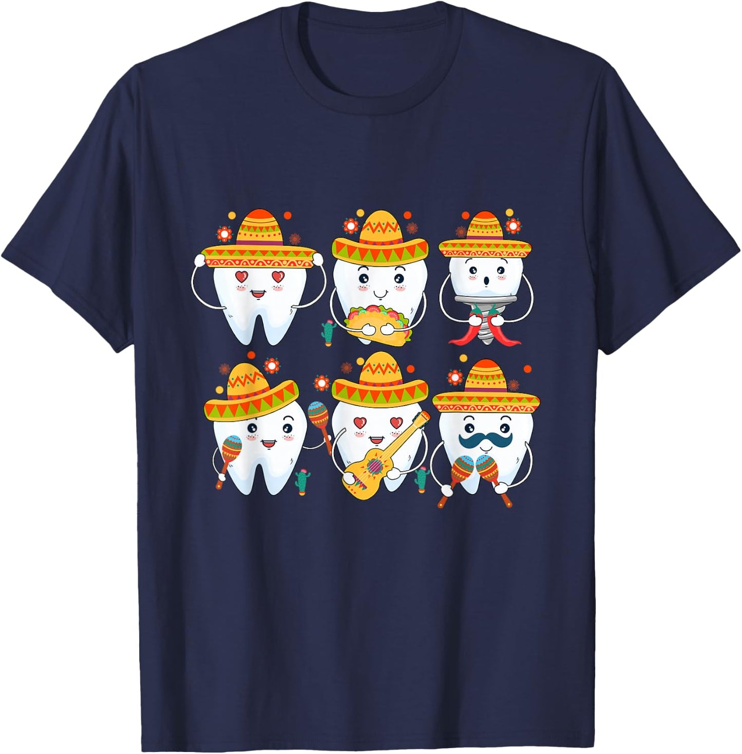 Funny Dentist Cinco De Mayo Dental Teeth Mexican Party T-Shirt - T-Shirt | Navy