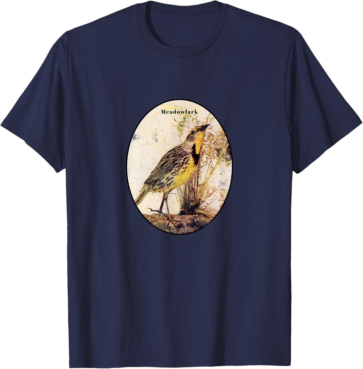 Retro Antique Meadowlark Vintage Bird Design T-Shirt - T-Shirt | Navy