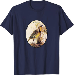 Retro Antique Meadowlark Vintage Bird Design T-Shirt - T-Shirt | Navy