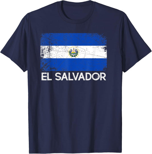 Salvadoran Flag | Vintage Made In El Salvador Gift T-Shirt - T-Shirt | Navy