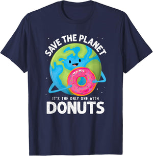 Earth Day 2026 Save the Planet Its the Only One with Donuts T-Shirt - T-Shirt | Navy