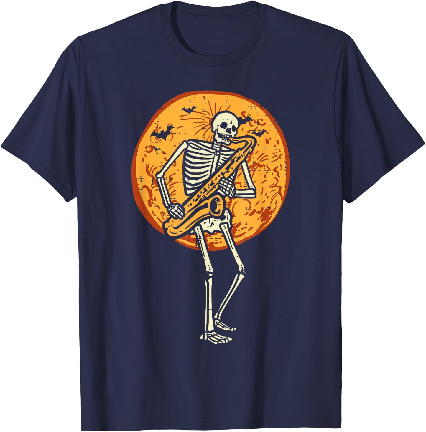 Skeleton Playing Saxophone Jazz Halloween Music Boys Men T-Shirt - T-Shirt | Navy