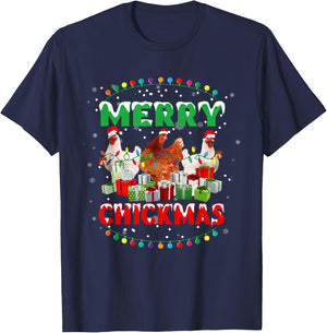 Merry Chickmas Santa Hat Chicken Lovers Merry Christmas T-Shirt - T-Shirt | Navy