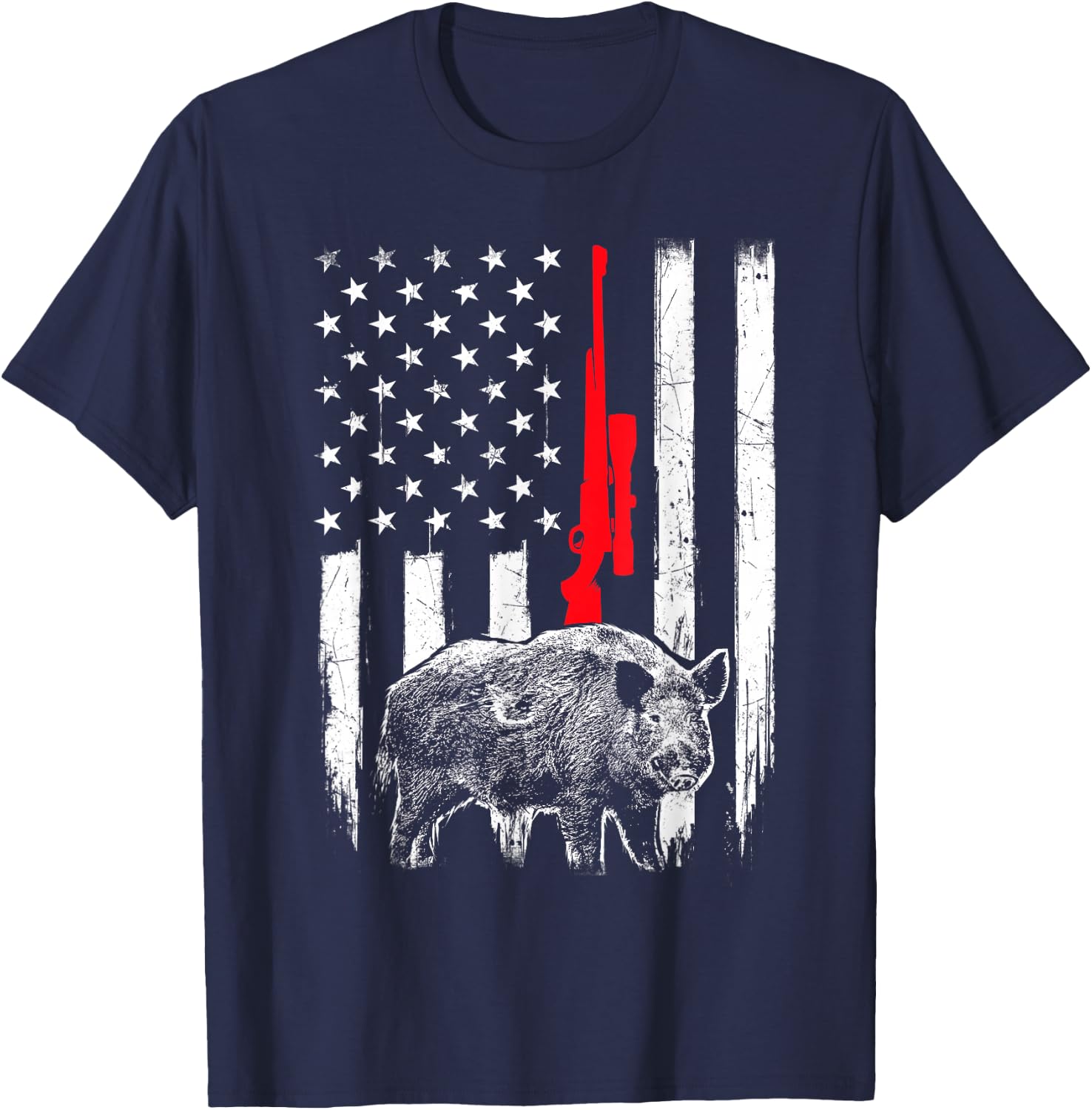 Patriotic American USA Flag - Boar Hunting Wild Hog Hunter T-Shirt - T-Shirt | Navy