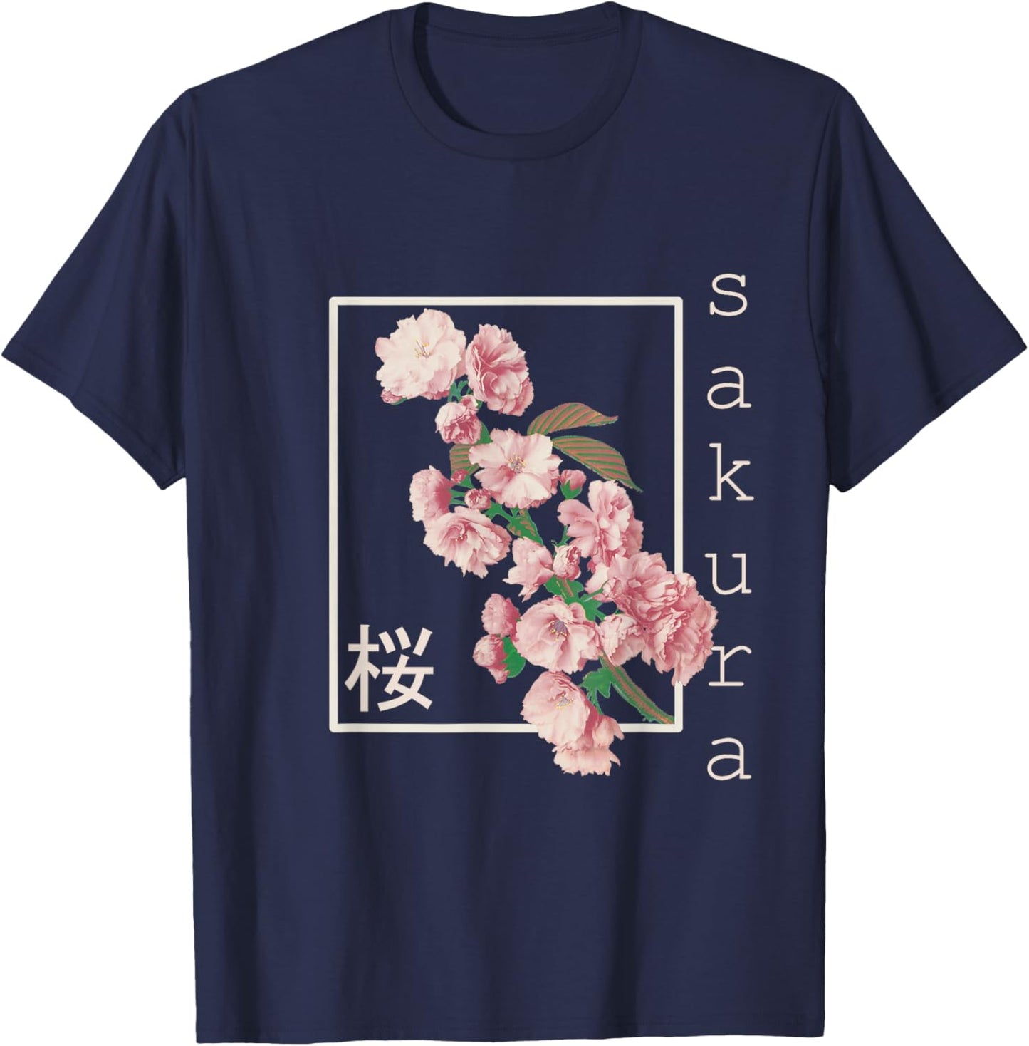Cherry blossom shirt vintage Japanese Sakura Kanji aesthetics T-Shirt - T-Shirt | Navy