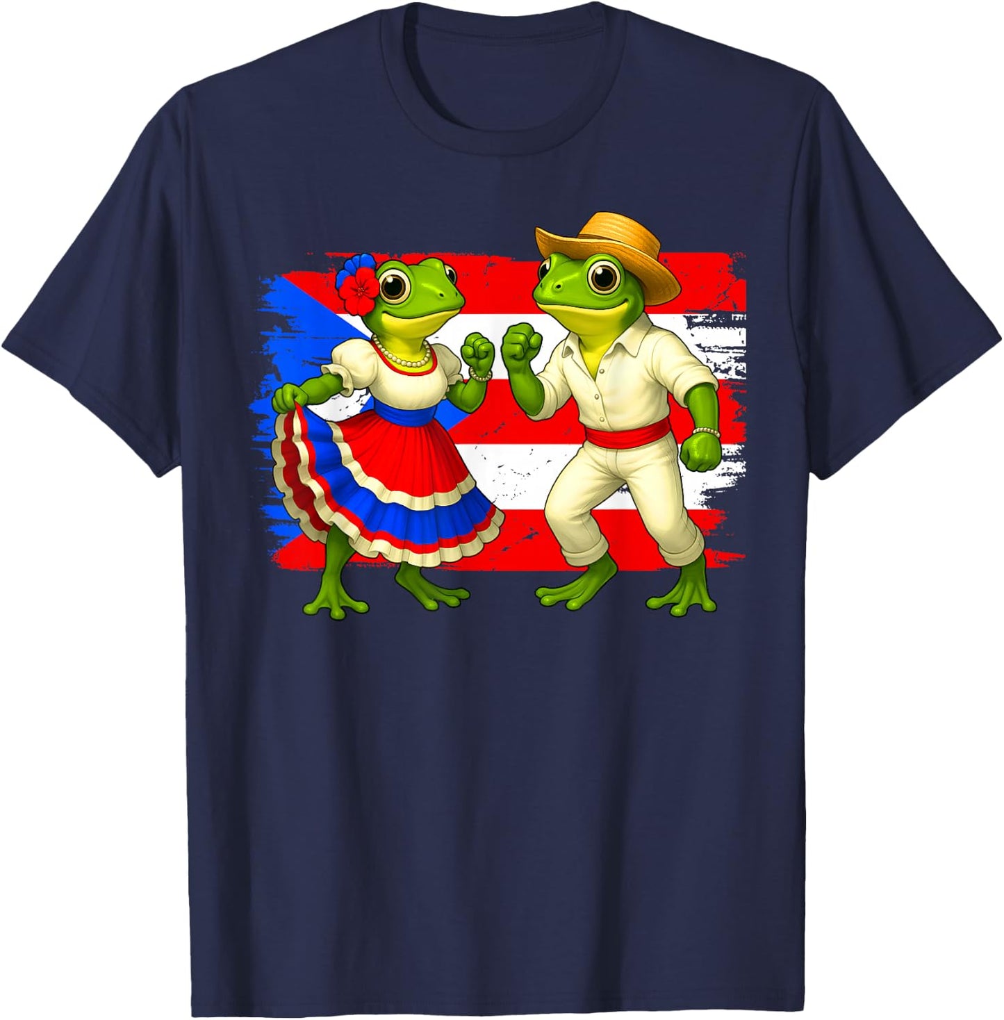 Dancing Coqui Frogs Traditional Dancer Boricua Puerto Rico T-Shirt - T-Shirt | Navy