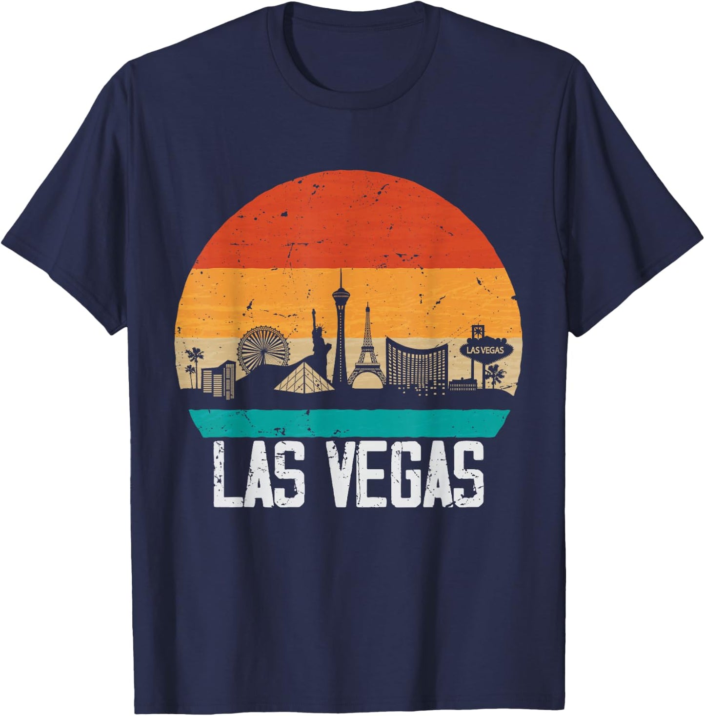 Las Vegas USA Retro Vintage Sunset Skyline Las Vegas T-Shirt - T-Shirt | Navy