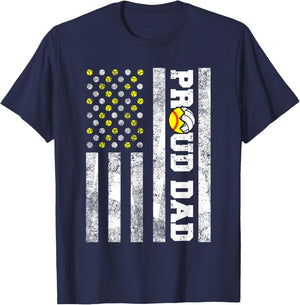 Proud Dad American Flag Funny Softball Volleyball Dad Men T-Shirt - T-Shirt | Navy