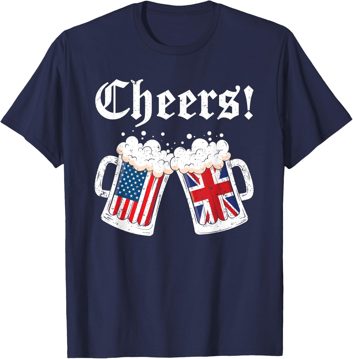 Cheers Shirt Women Men British American Flag Beer Mug Cheers T-Shirt - T-Shirt | Navy