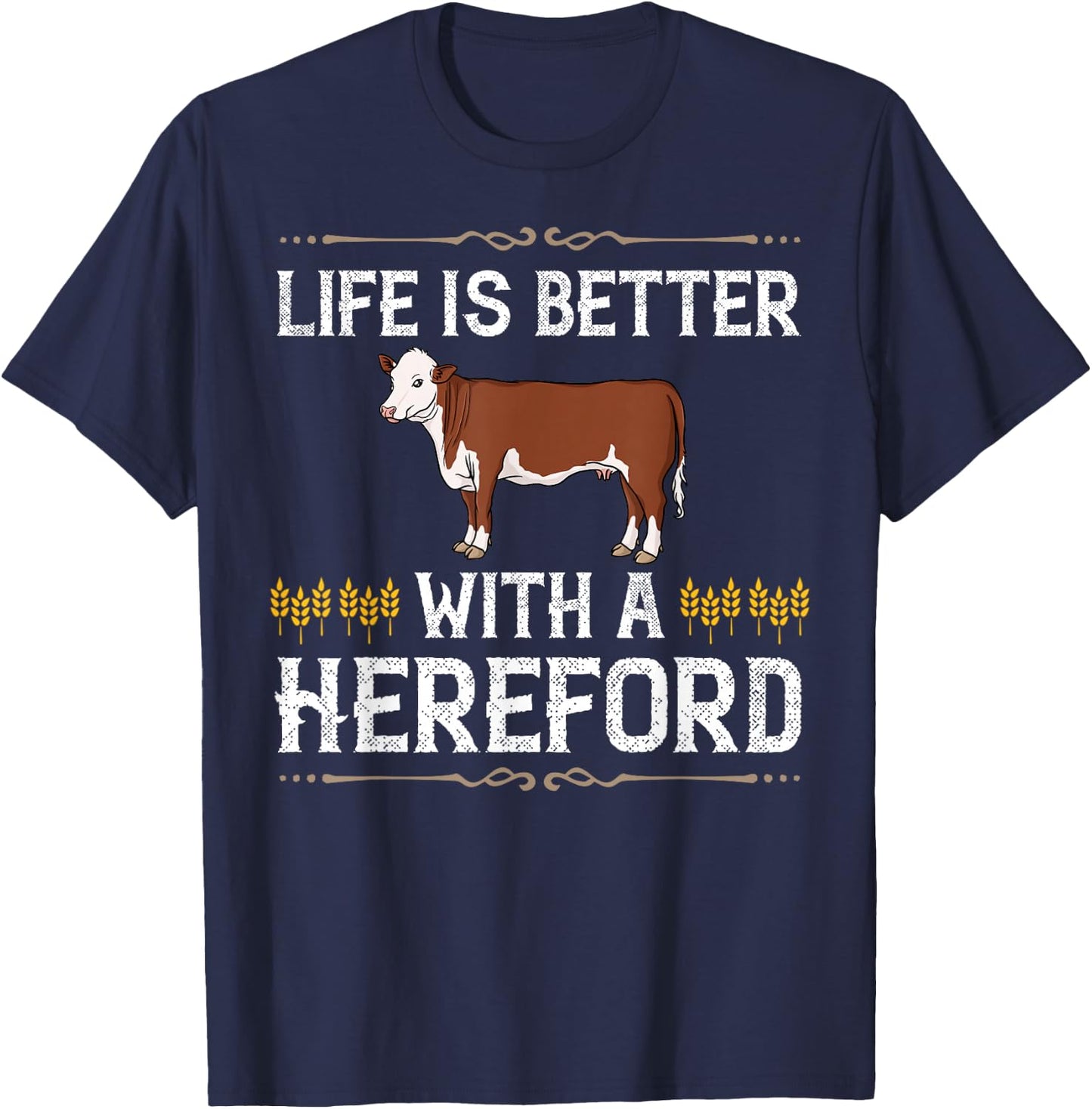 Hereford Cow Cattle Bull Beef Farm T-Shirt - T-Shirt | Navy