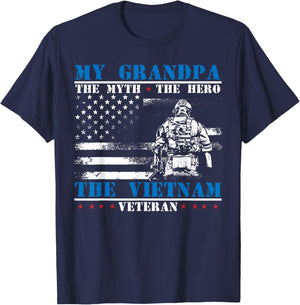Proud Army National Guard American Flag Patriotic My Grandpa The Myth The Hero The Legend Vietnam Veteran T-Shirt - T-Shirt | Navy