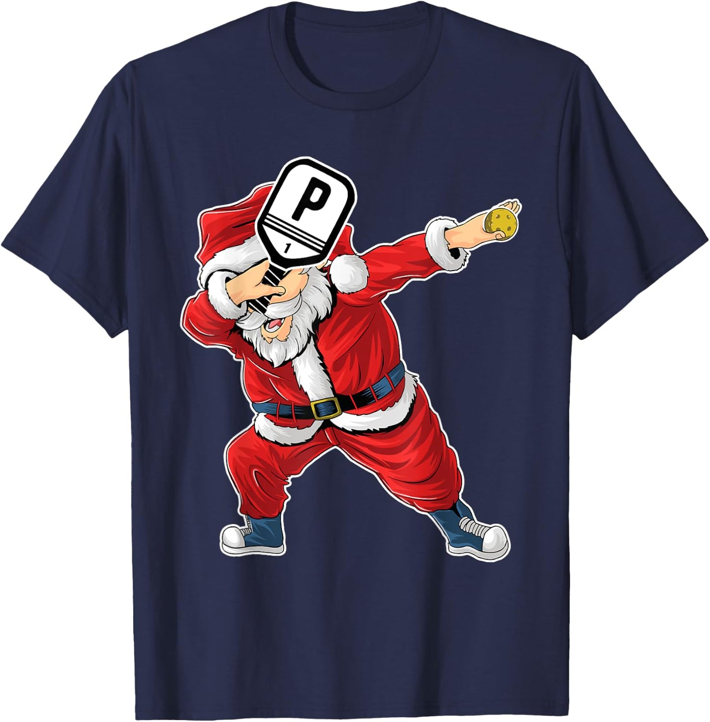 Santa Claus Pickleball Paddle Funny Pickleball Christmas T-Shirt - T-Shirt | Navy