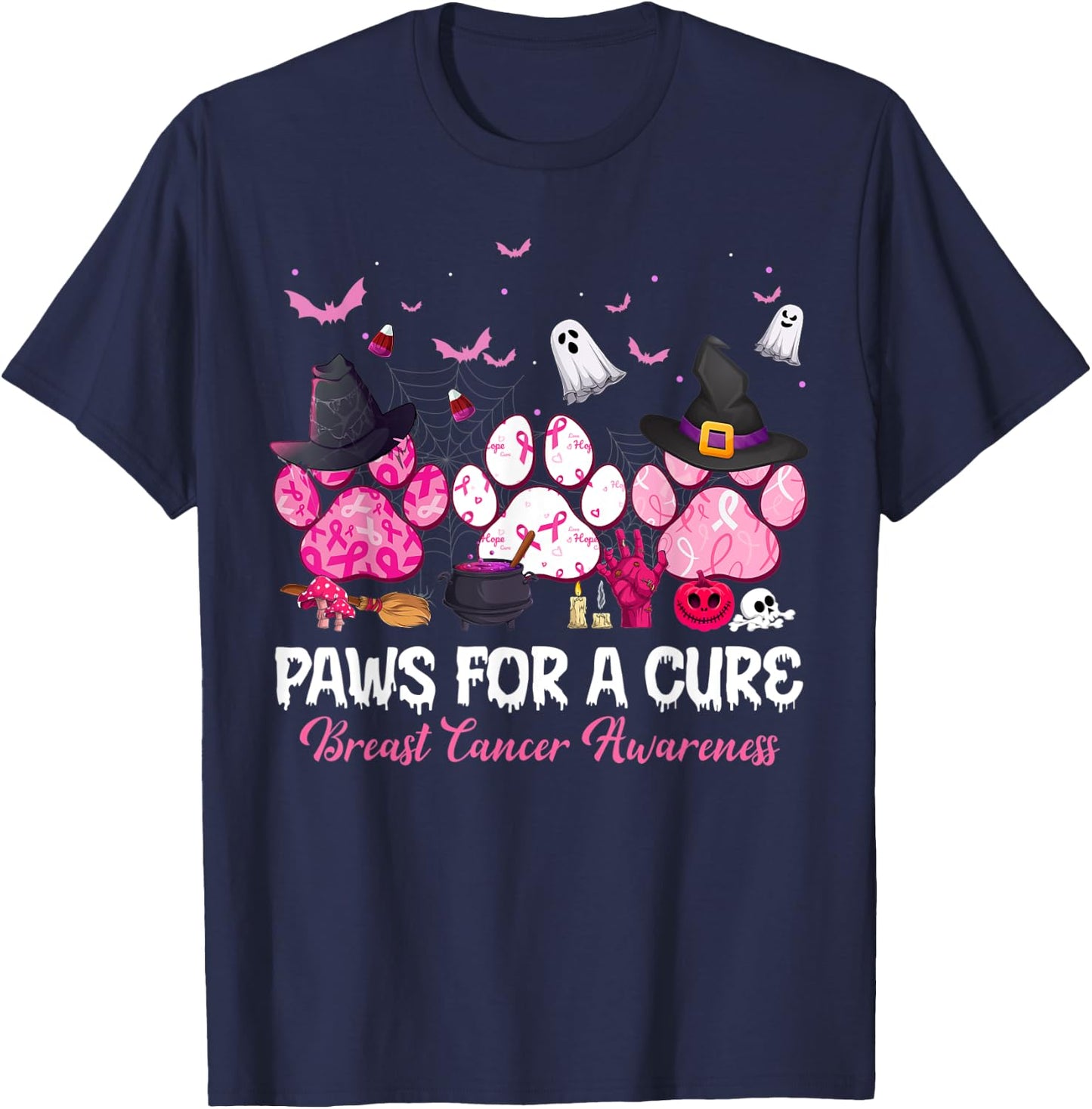Paws for a Cure Dog Lovers Breast Cancer Halloween Costume Men Women T-Shirt - T-Shirt | Navy
