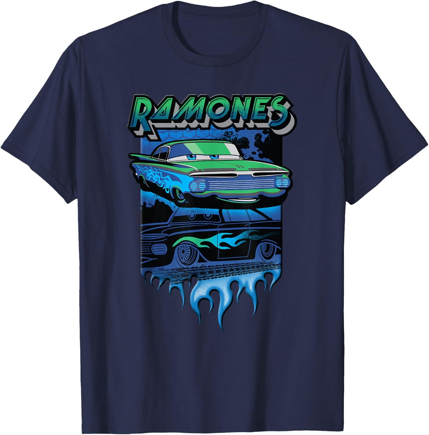 Disney Pixar Cars Ramones Big Flames T-Shirt - T-Shirt | Navy