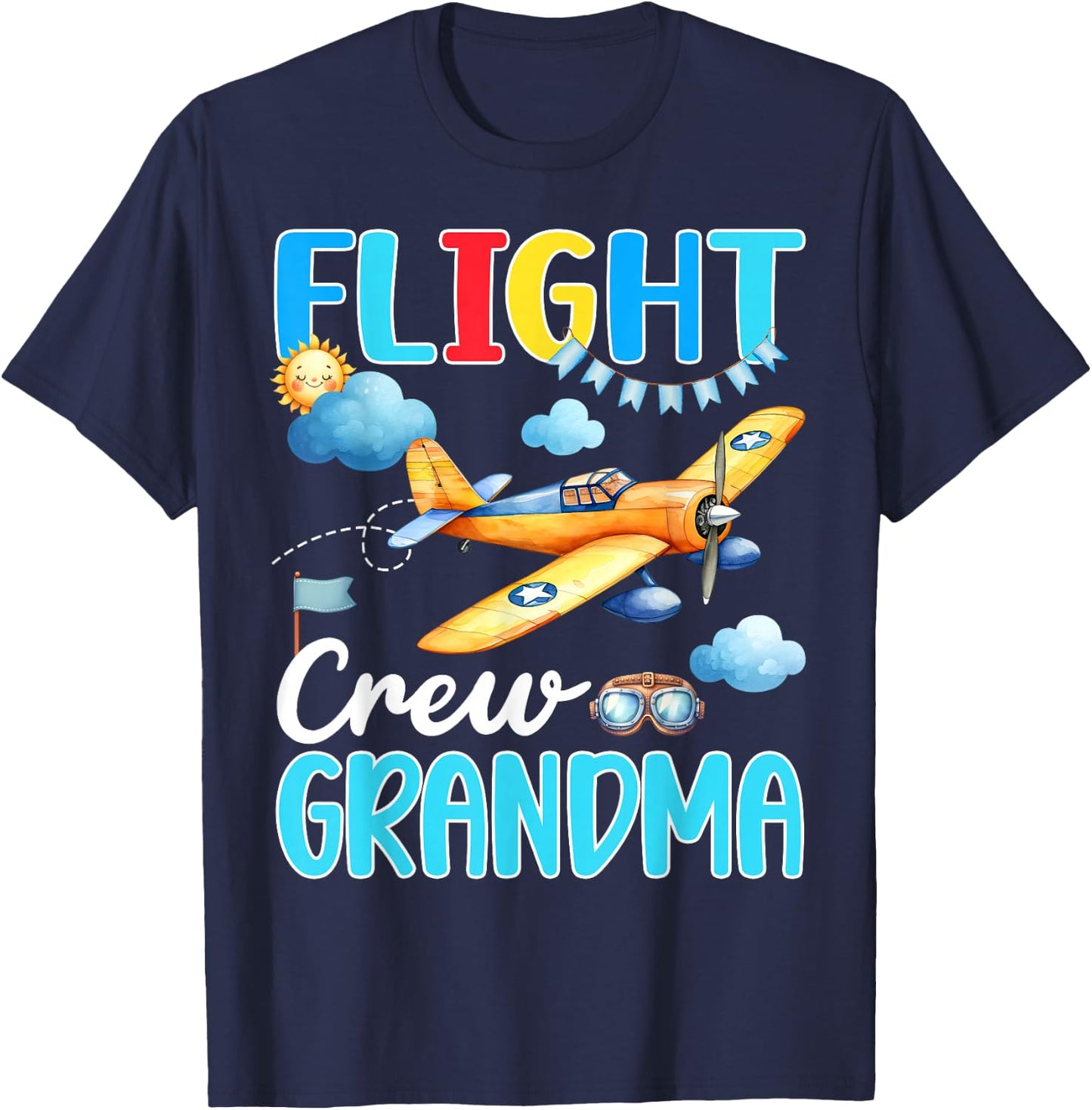 Flight Crew Grandma Birthday Squad Airplane Matching Family T-Shirt - T-Shirt | Navy