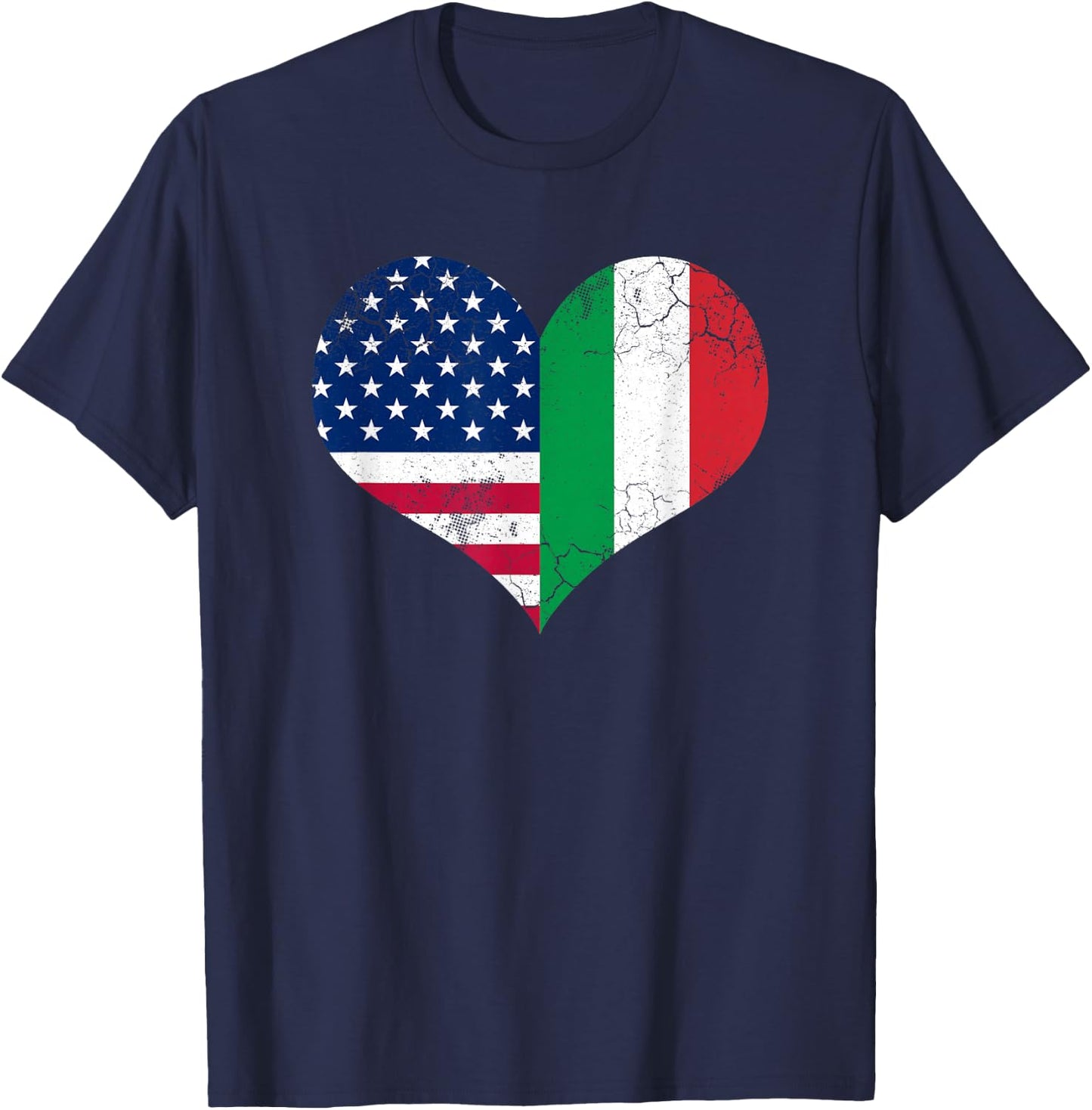Italian American Flag Heart Love USA Italia Italy T-Shirt - T-Shirt | Navy