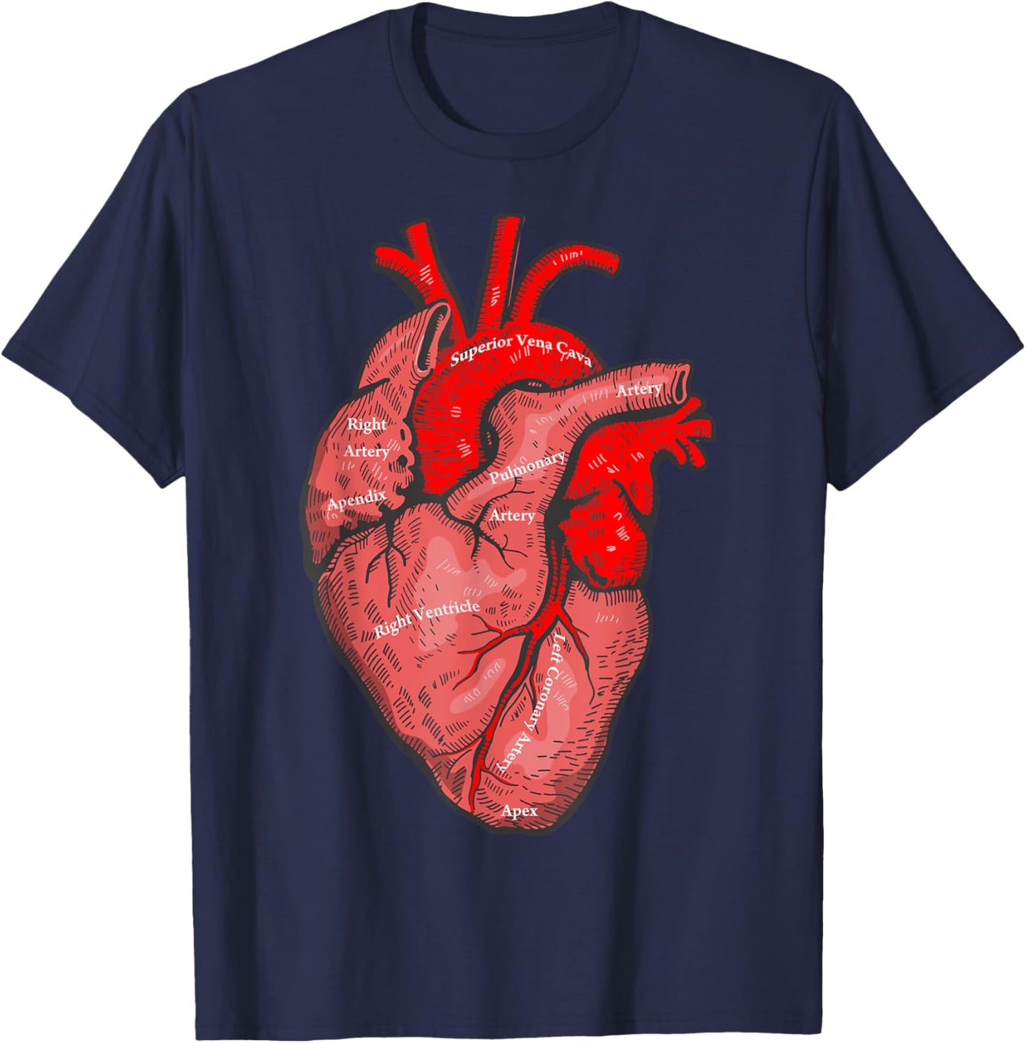 Medical Anatomy Illustration Human Heart Anatomical Themed T-Shirt - T-Shirt | Navy