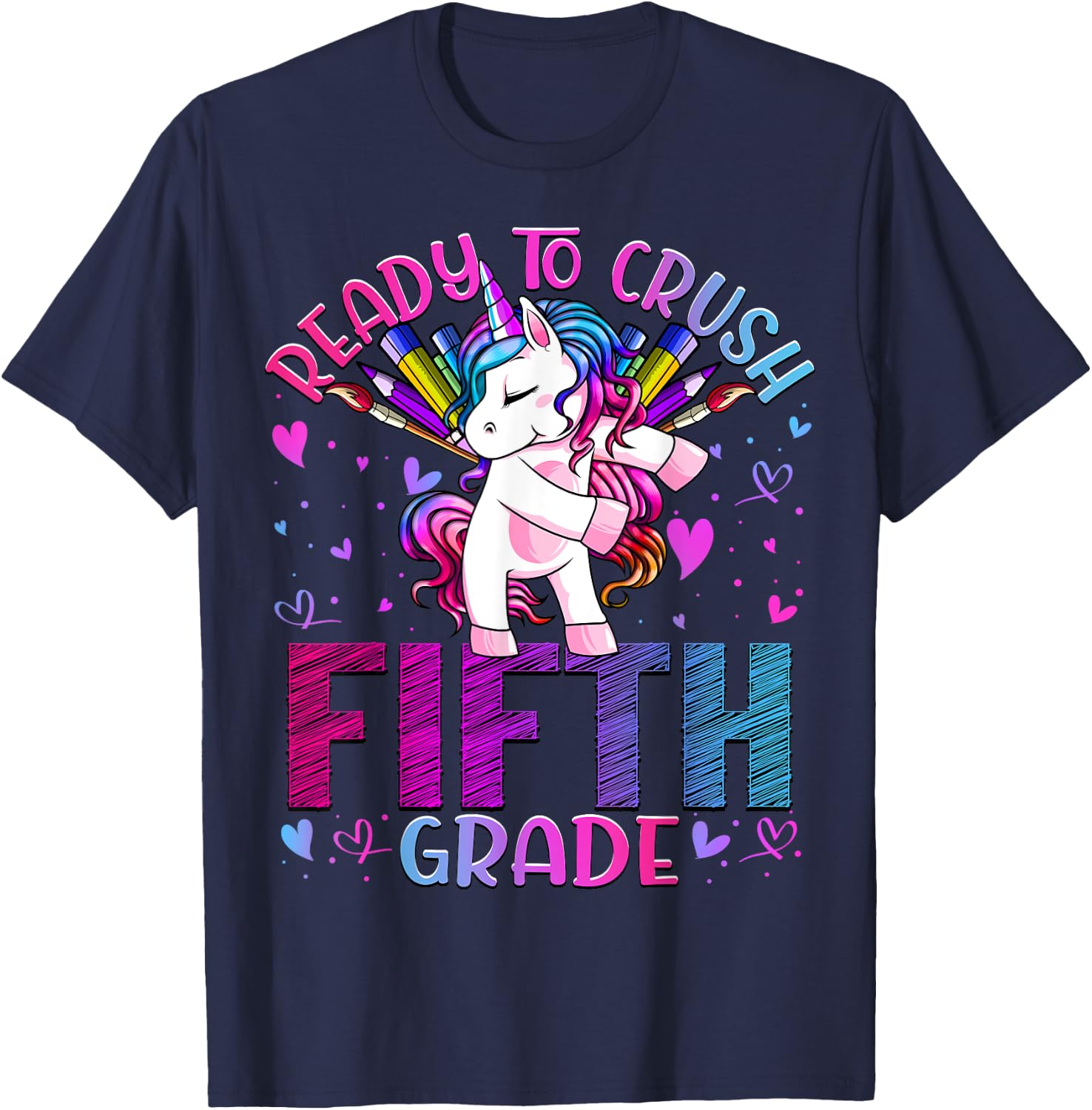 Ready to Crush Fifth 5th Grade Back To School Unicorn Kids T-Shirt - T-Shirt | Navy