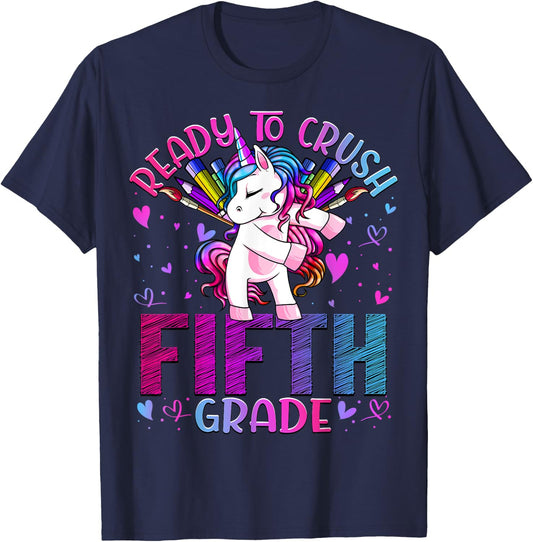 Ready to Crush Fifth 5th Grade Back To School Unicorn Kids T-Shirt - T-Shirt | Navy