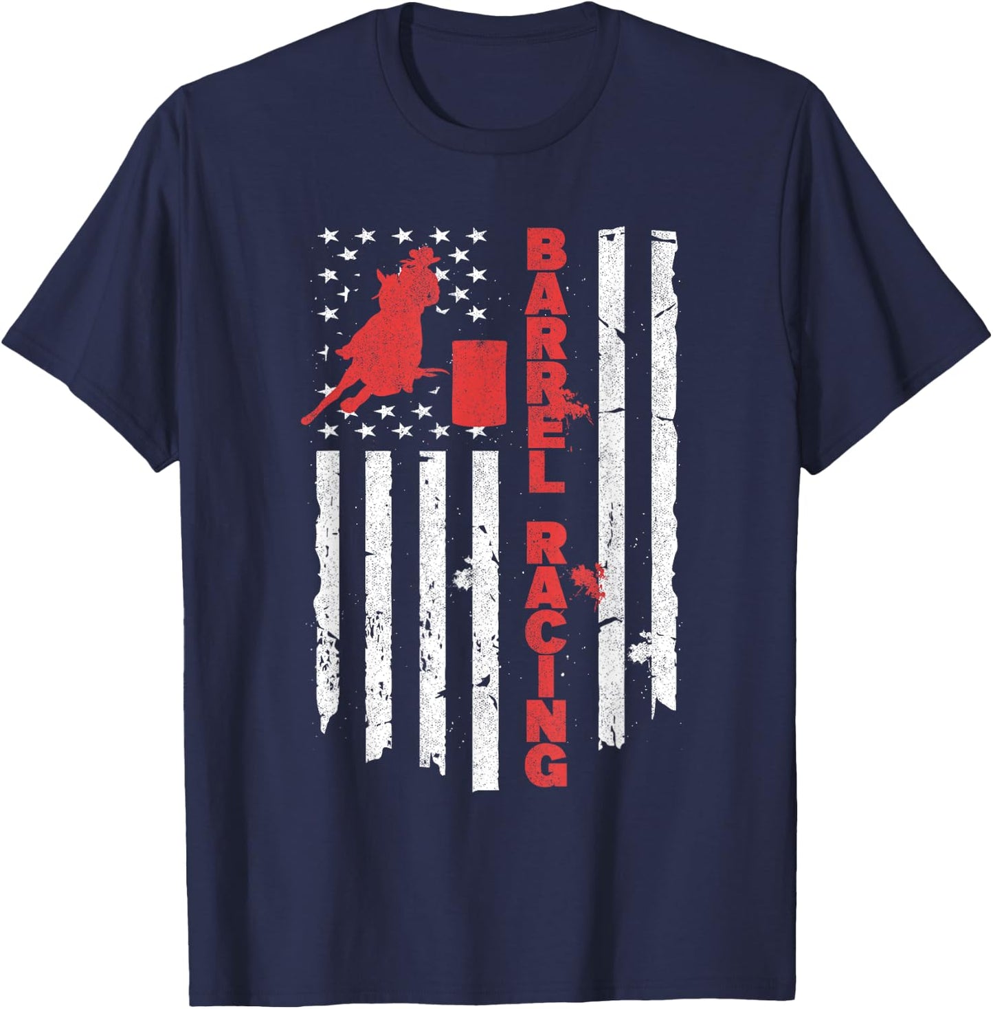 USA Barrel Racer Rodeo American Flag Barrel Racing T-Shirt - T-Shirt | Navy
