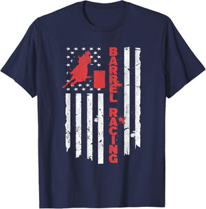 USA Barrel Racer Rodeo American Flag Barrel Racing T-Shirt - T-Shirt | Navy