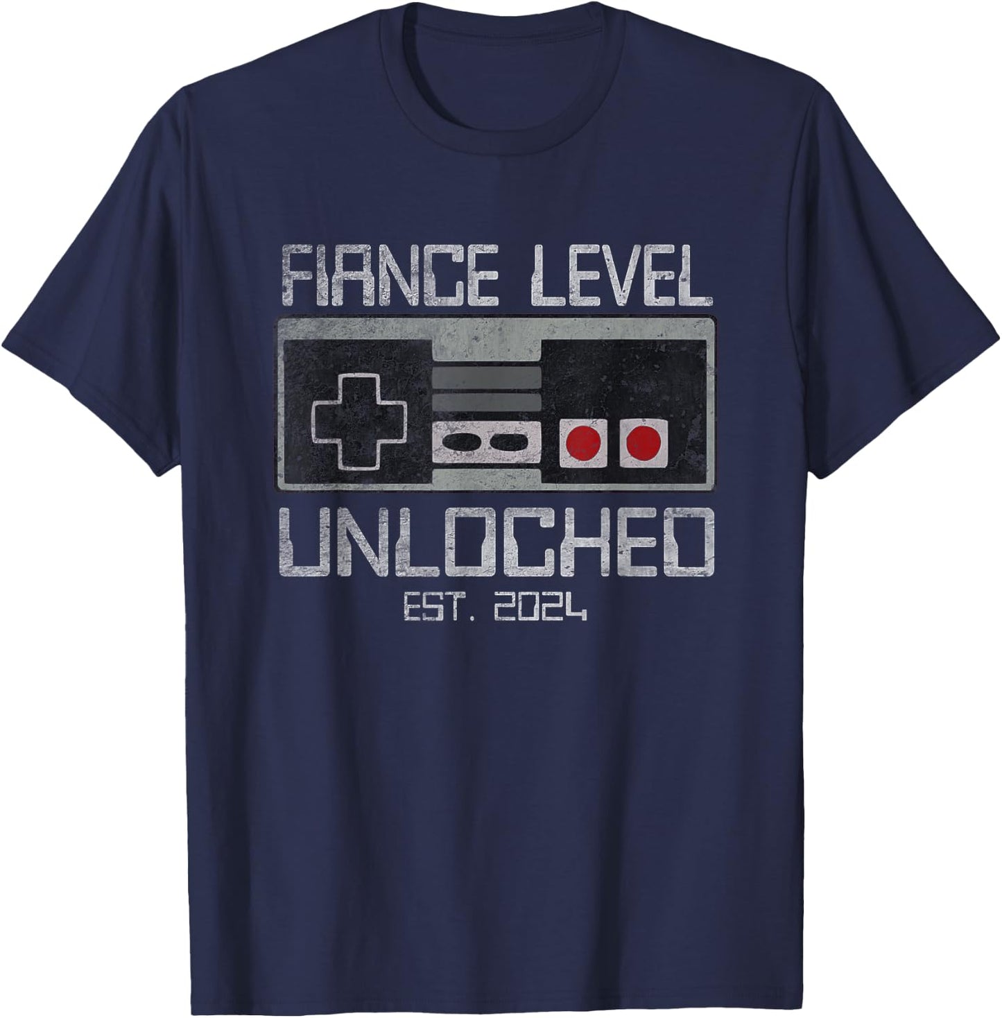 Men Leveled Up To Fiance Level Unlocked Newly Engaged Couple T-Shirt - T-Shirt | Navy