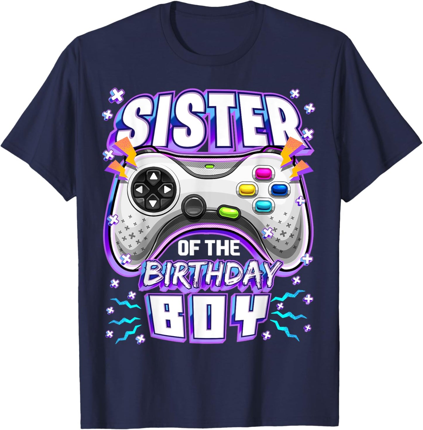 Sister of the Birthday Boy Matching Video Gamer Party T-Shirt - T-Shirt | Navy