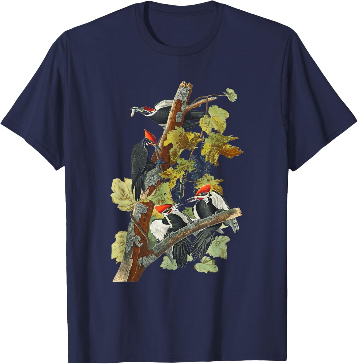 Vintage Pileated Woodpecker Birds Illustration Men & Women T-Shirt - T-Shirt | Navy