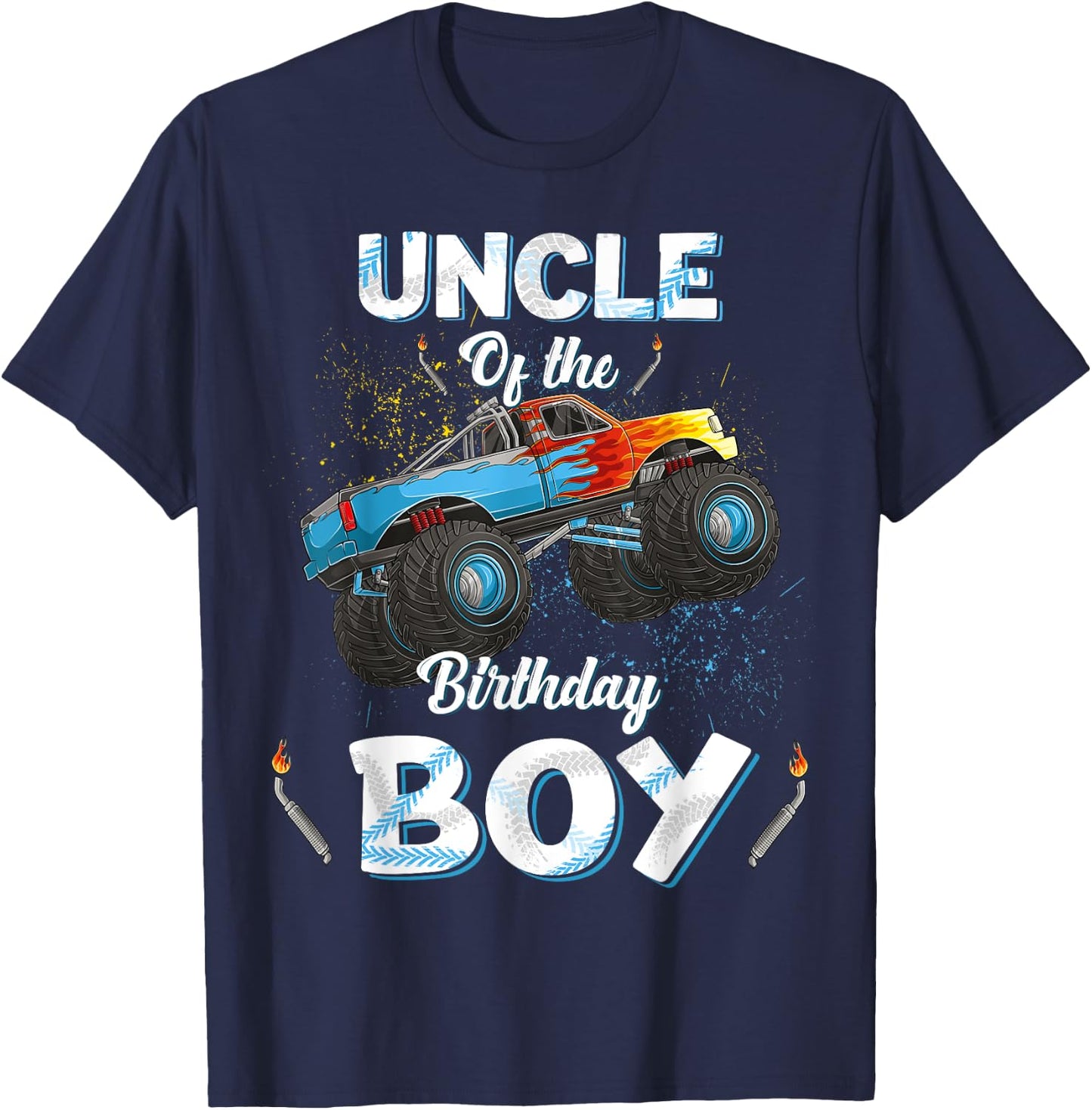 Uncle Of The Birthday Boy Monster Truck Bday Women Men Kids T-Shirt - T-Shirt | Navy