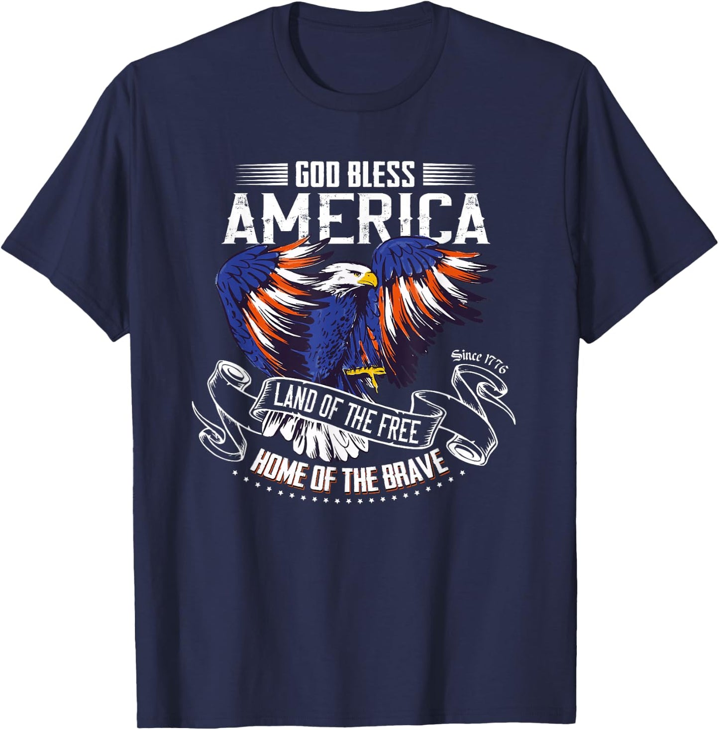God Bless America Eagle | Land of The Free Home of The Brave T-Shirt - T-Shirt | Navy