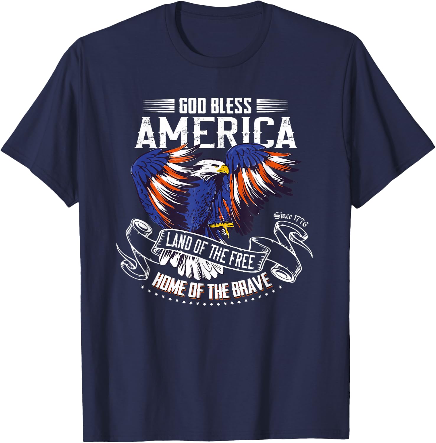 God Bless America Eagle | Land of The Free Home of The Brave T-Shirt - T-Shirt | Navy