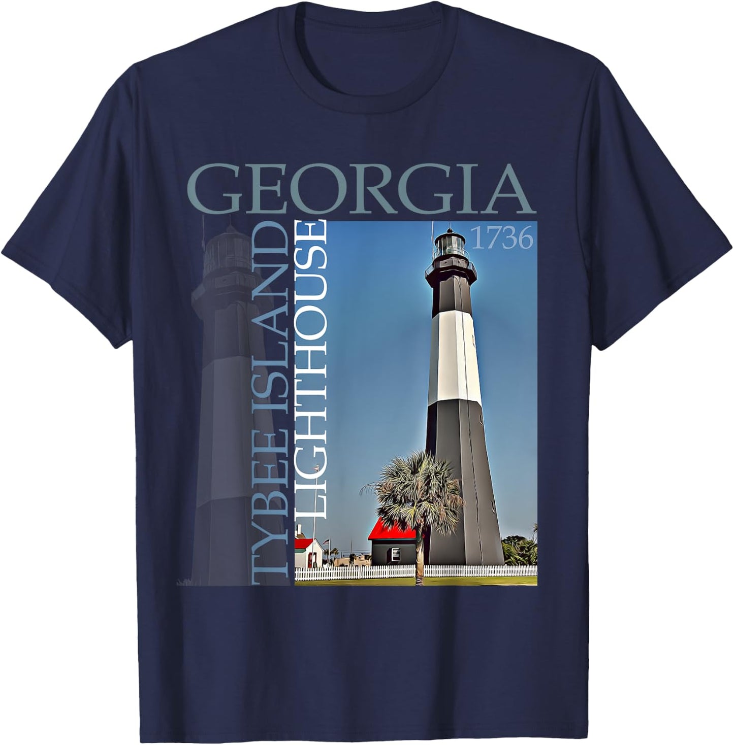 Georgia Tybee Island Lighthouse 1736 Design T-Shirt - T-Shirt | Navy