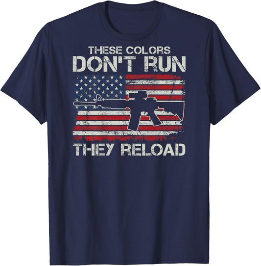 USA Flag Colors Don't Run They Reload - Soldier (ON BACK) T-Shirt - T-Shirt | Navy