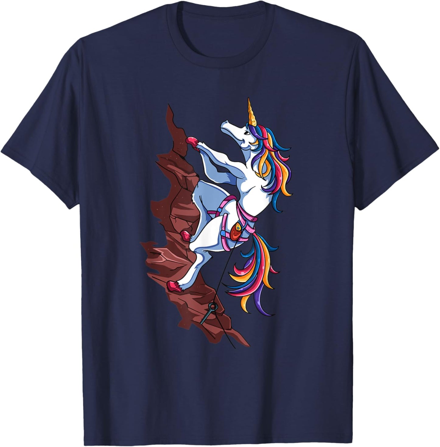 Magical Rainbow Unicorn Sports Rock Climbing Player For Kids T-Shirt - T-Shirt | Navy
