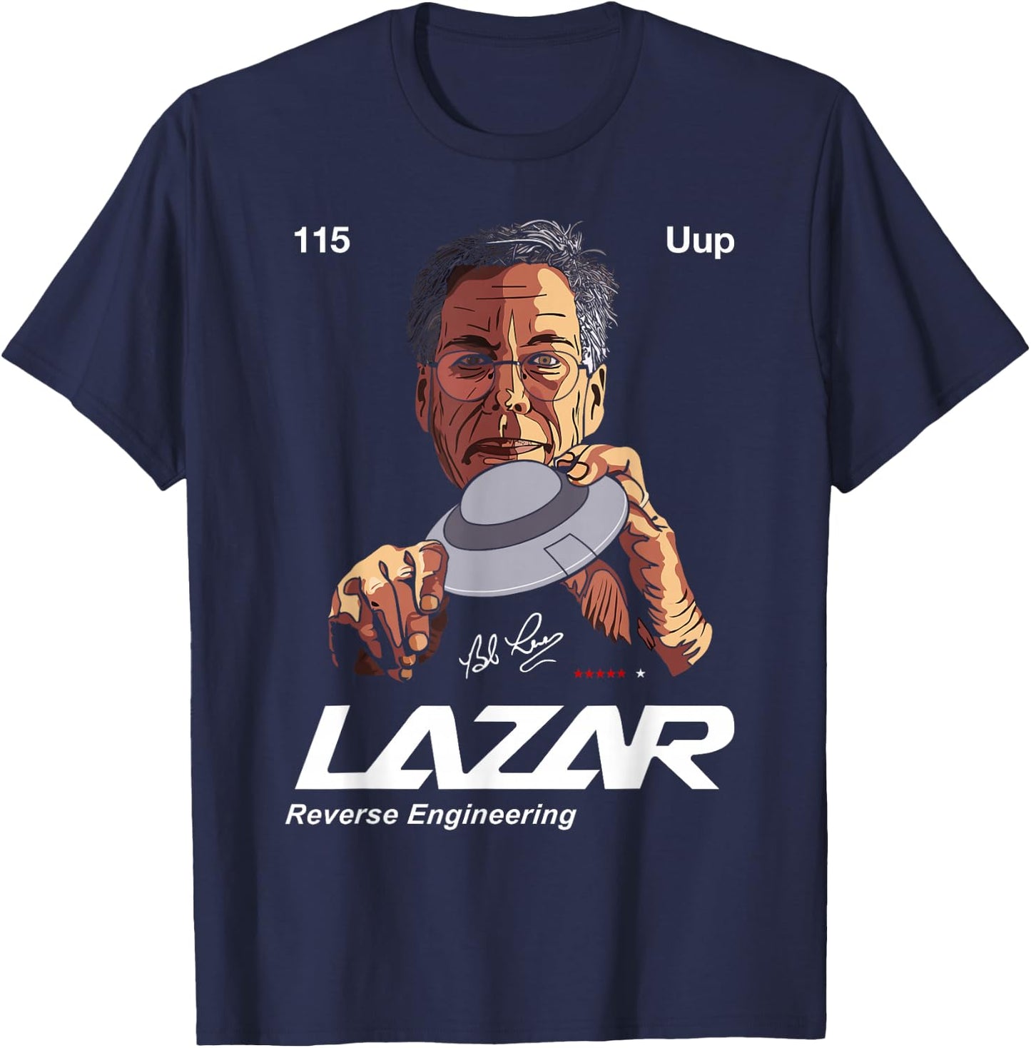 Bob Lazar Area 51 Reverse Engineering , -Adult, Black, Small, Short Sleeve, Classic Fit, Cotton 100% T-Shirt - T-Shirt | Navy