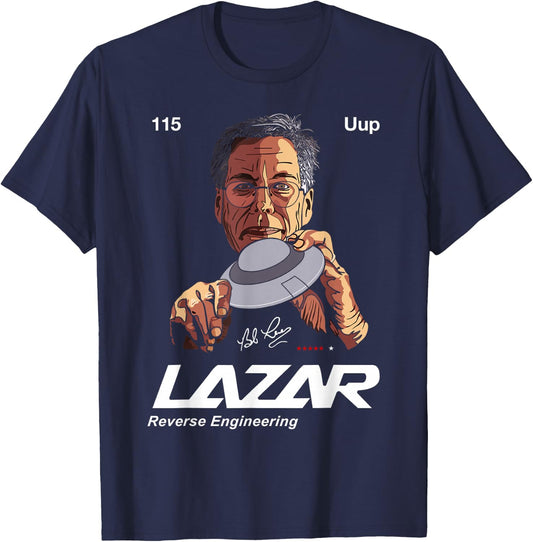 Bob Lazar Area 51 Reverse Engineering , -Adult, Black, Small, Short Sleeve, Classic Fit, Cotton 100% T-Shirt - T-Shirt | Navy