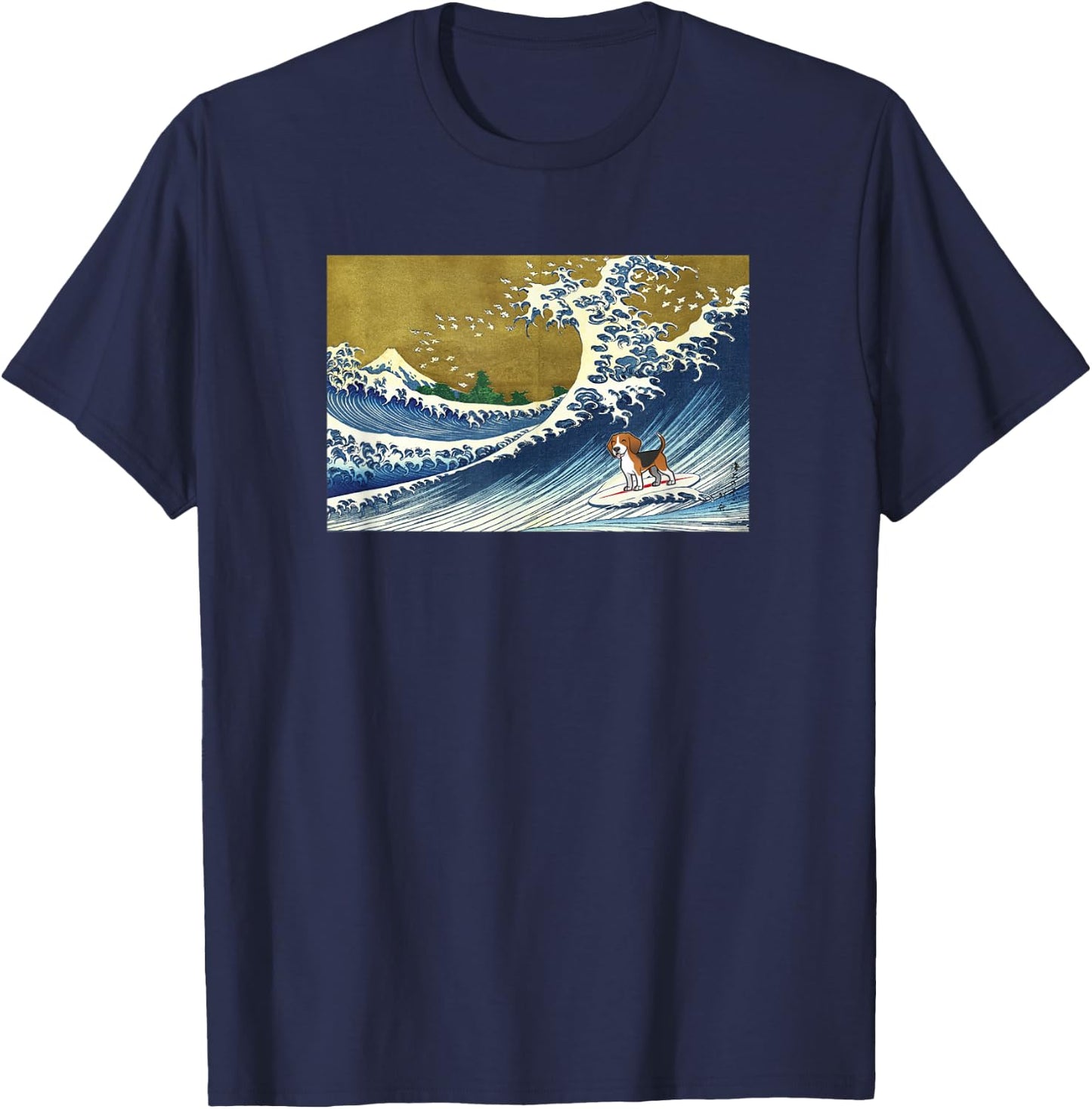 Funny Retro Vintage Surfing A Wave Beagle Dog Lover T-Shirt - T-Shirt | Navy