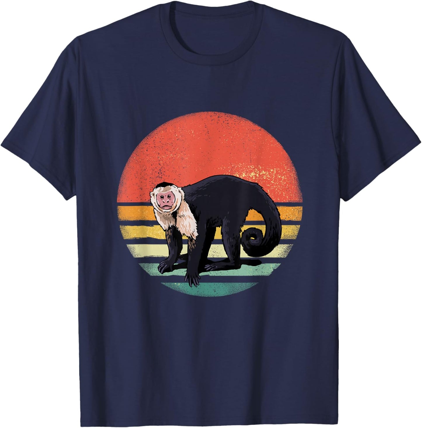 Retro Capuchin Monkey Primate Wildlife Zoology Wild Animal T-Shirt - T-Shirt | Navy