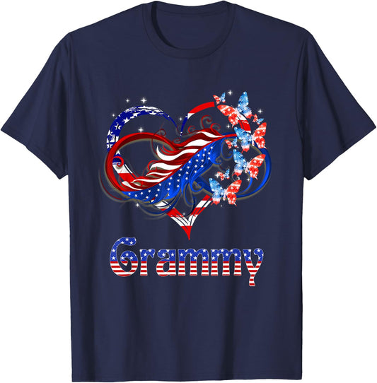 American Grammy Heart Butterlfies Patriotic 4th Of July T-Shirt - T-Shirt | Navy