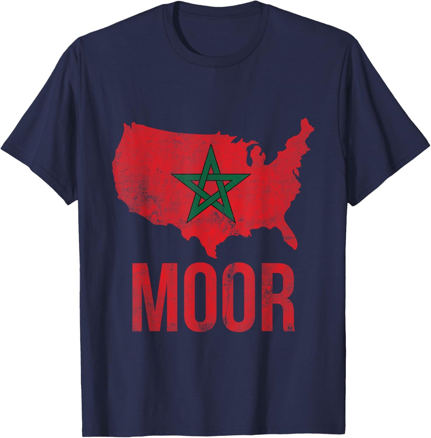Moorish American America Amexem Moroccan Flag T-Shirt - T-Shirt | Navy