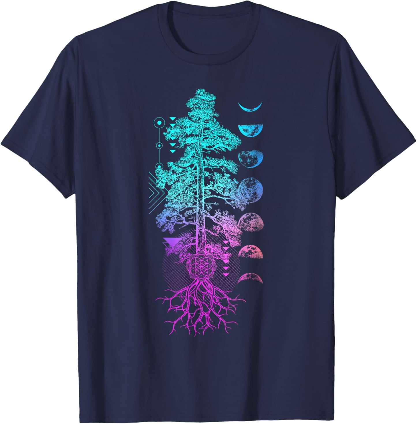 Tree of Life Phases of the Moon Yoga Chakra Gift T-Shirt - T-Shirt | Navy
